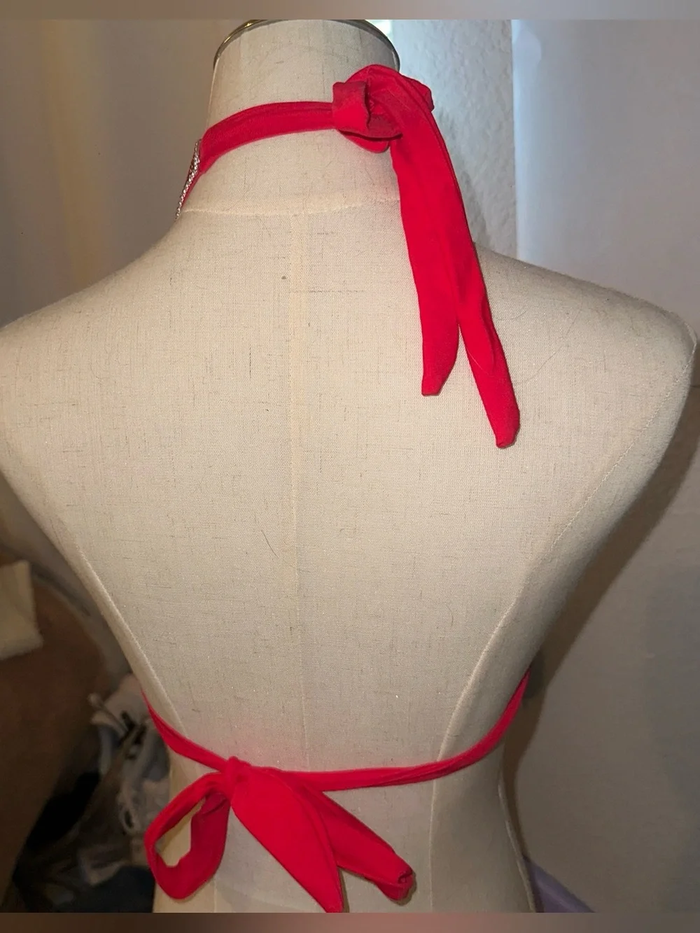 Red Fringe Crystal Chain Bra Top